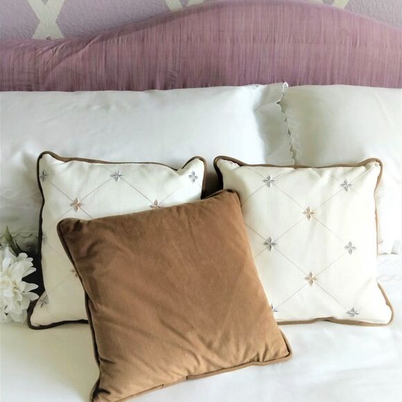 Copper with Creamy Silk Shantung 3 Pillow Set 14 x 14 NEW - Picture 2 of 10